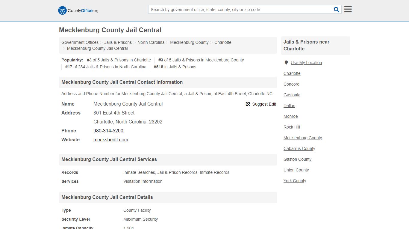 Mecklenburg County Jail Central - Charlotte, NC (Address and Phone)
