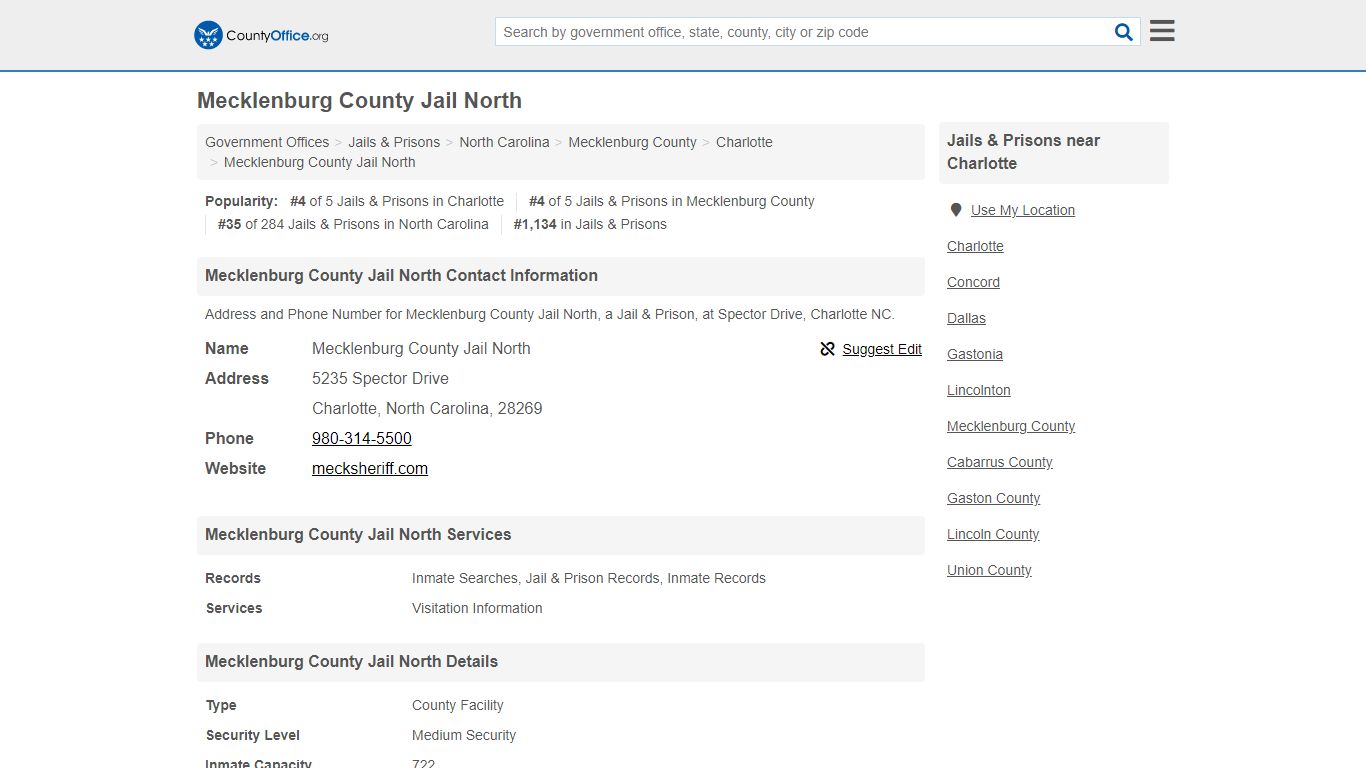 Mecklenburg County Jail North - Charlotte, NC (Address and Phone)